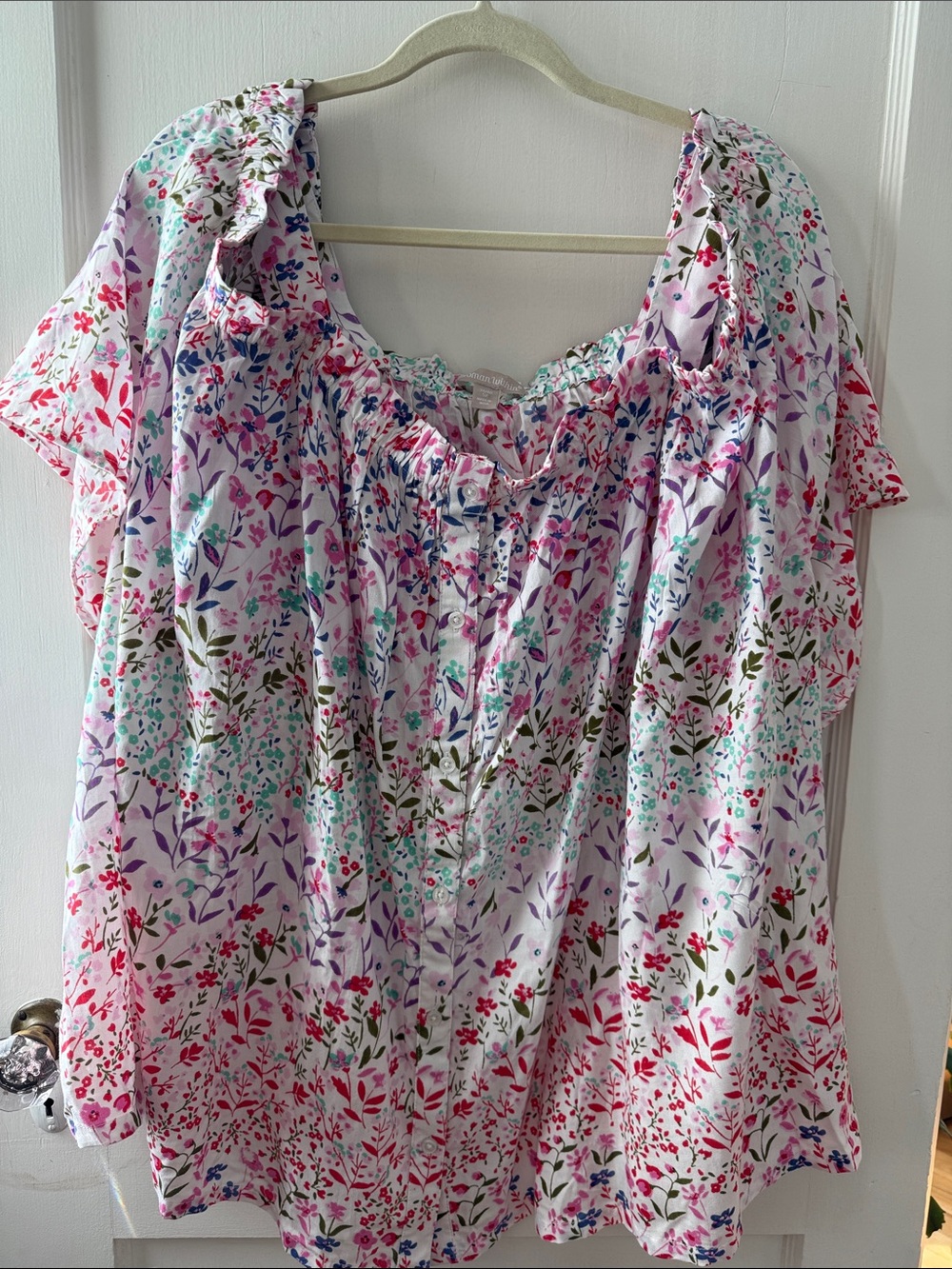 Woman Within Floral Scoop-Neck Blouse in Pink Multi